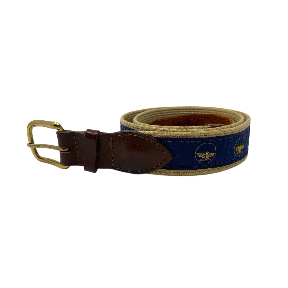Leather Man LTD Mens Navy Print Canvas Belt Size 40 Solid Brass Buckle